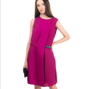 Raoul Fuchsia Pleated Belted Sleeveless Dress